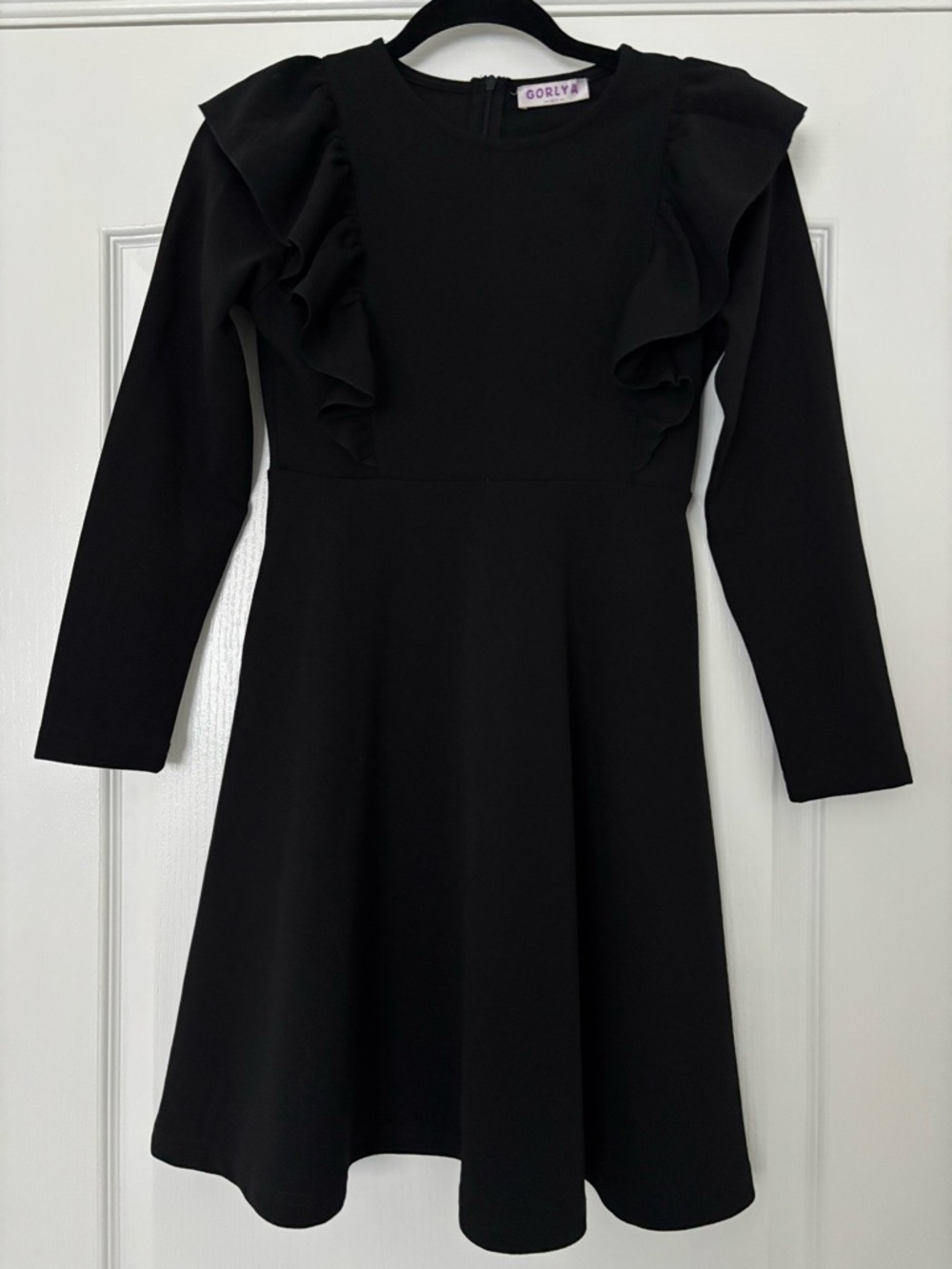 Gorlya | Black Long Sleeve A-Line Dress